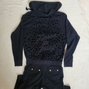 JUICY COUTURE Zip-Up Hoodie Romper - Black w/ Gold Details/Logos - EUC! XL